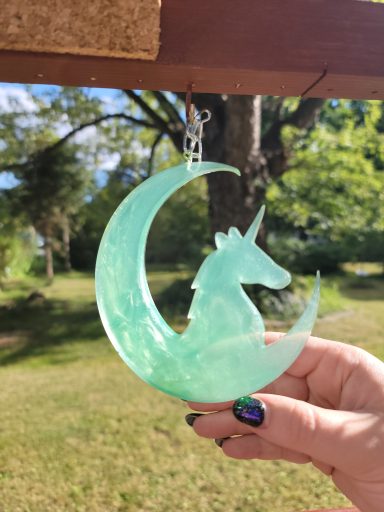 Green unicorn and cresent moon